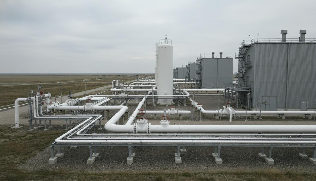 Наземные технические сооружения и сеть трубопроводов на водородном хранилище в Этцеле
