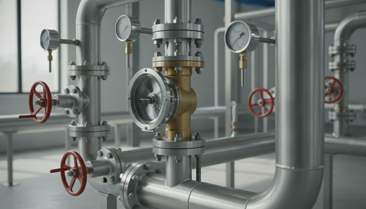 Промышленное оборудование, трубы и манометры для измерения расхода газа на водородном заводе
