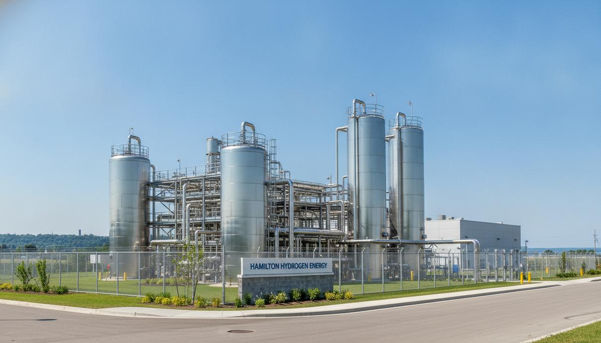 Канадская GH Power подписала первый контракт на поставку водорода Современный завод по производству водорода с реакторами и резервуарами для хранения на фоне чистого неба.