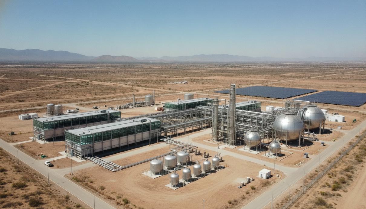 Siemens Energy и Techint построят в Мексике электролизёр на 210 МВт Промышленный комплекс по производству водорода и метанола Pacifico Mexinol в Мексике. Вид на электролизные установки и технологическое оборудование.